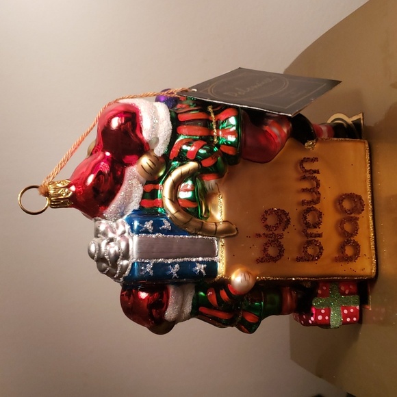 Kurt Adler Rare Polonaise Collection Handblown Big Brown Bag & Elves Ornament - Picture 5 of 9
